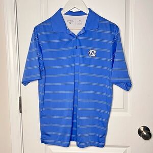 Antigua Men's Light Blue Polo with White Stripes